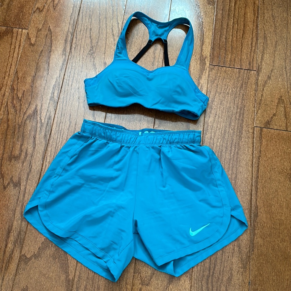 Nike Pro Teal Blue Running Shorts & Alpha Sports Running Cross Training Bra Set